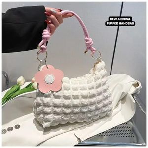 Cute Pink Puffed Handbag with Flower Charm