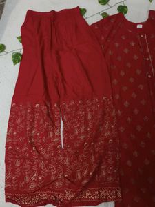 Red &amp; Gold Kurta Palazzo Set