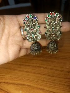 Boho Oxidised Jhumka Earrings Set