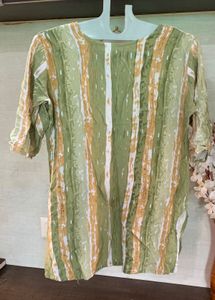 Green Striped V-Neck Kurta
