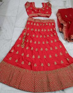 Stunning Red Embroidered Lehenga Choli Set