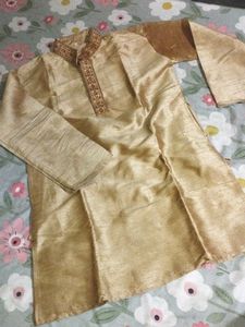 Golden Colour Kurta Pyjama Set For Boys