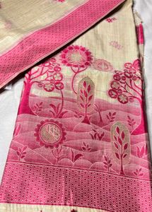 Elegant Cream &amp; Pink Tussar Saree