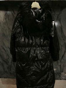 Black Puffer Coat with Fur Hood