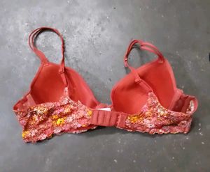Red Padded Floral Bra