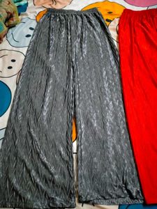 Pleated Palazzos - Grey &amp; Red Set