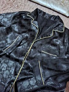Black Satin Pajama Set