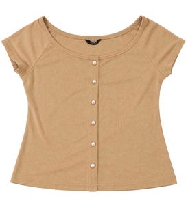 Ribbed Button-Up Top with Pearls