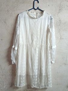 Stylish White Lace Midi Dress Layered