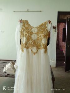 Golden Embroidered White Net Gown