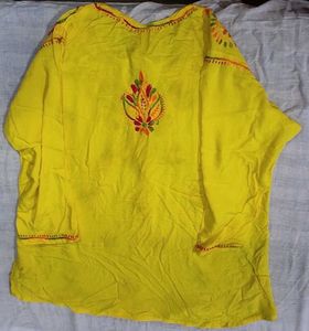 Yellow Embroidered Short Kurta