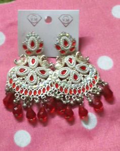 Statement Red &amp; Silver Earrings