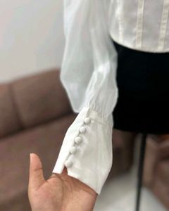 Chic White Sheer Sleeve Corset Top