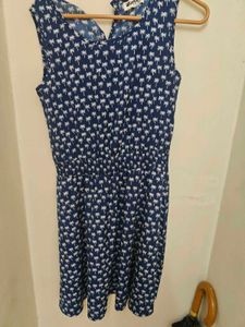 Blue Palm Tree Print Dress
