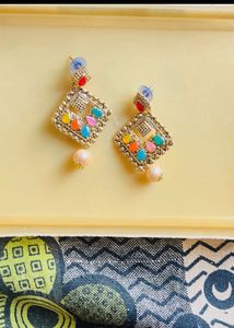 multicolour gold earrings jhumka