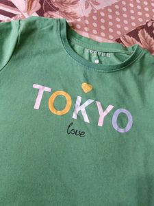 Green Tokyo Love Graphic crop top