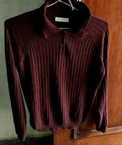 Burgundy Ribbed Polo Top