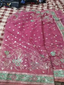 beautiful light magenta saree with stich blows and