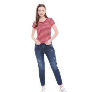 Jealous 21 Red Round Neck Striped womens T-Shirt