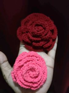 Handmade Crochet Rose hair clips