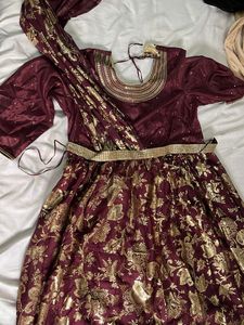 Maroon &amp; Gold Embroidered Lehenga Choli
