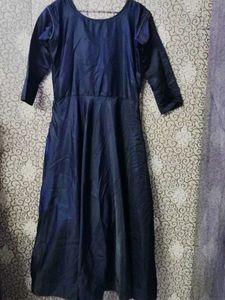 Elegant Navy Blue Dyed Satin Anarkali Suit