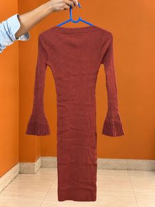 Women’s Rust Brown Ribbed Bodycon Midi Dress