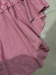 Red Gingham Asymmetrical Ruffle top