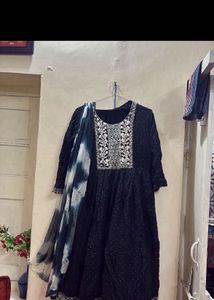 Black Embroidered Kurta Set with Dupatta