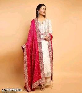 Elegant White Kurta Set with Pink Dupatta