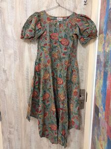 Bohemian Floral Puff Sleeve Midi Dress
