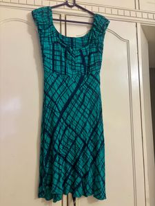 Chic Teal Abstract Midi Dress