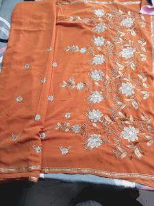 Orange Embroidered Saree