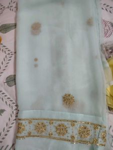 Elegant Light Blue Embellished Saree