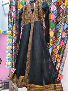 Elegant Black &amp; Gold Anarkali Gown