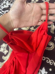Red cowl neck bodycon dress