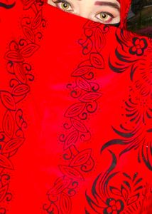 Red Floral Print Abaya Full Length