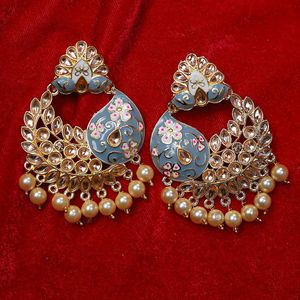 Heavy Designer Blue Floral Jhumka Earrings