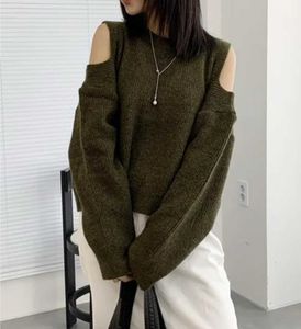 Green Cold Shoulder Knit Sweater