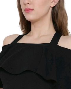 Chic Black Cold Shoulder Ruffle Top
