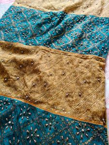Embroidered Teal and Gold Saree