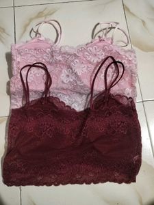 Lace Bralette Set - Pink &amp; Maroon