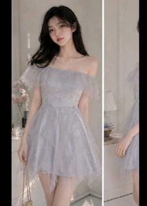 🩶Elegant grey tulle Ruffled Dress short gown
