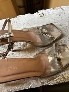 Silver Heels with Bow Detail