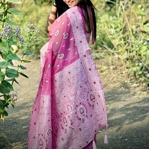 Pink Cotton Saree with Blouse