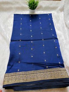 Royal Blue Embroidered Silk Saree