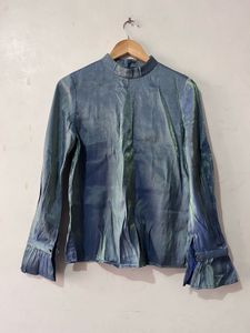 Shimmering Blue Mock Neck Top