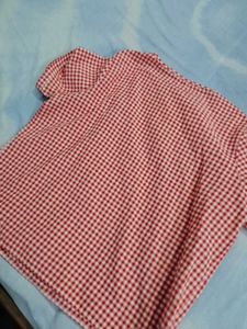Red Gingham Button-Up Top