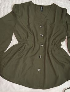 Chic Olive Green Button-Up Tunic Top