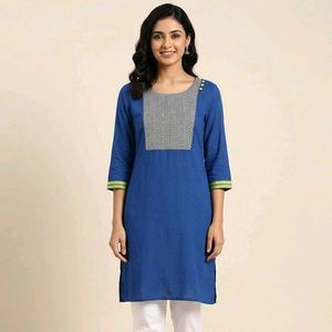Blue Kurta with Chevron Yoke
